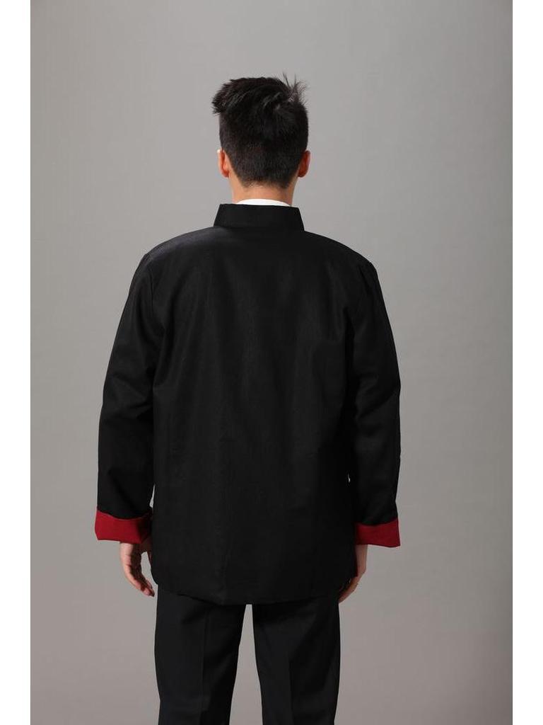 Men's Ethnic Style Tang Suit Jacket: Reversible Cotton-Linen Long Sleeve Hanfu for Spring/Autumn
