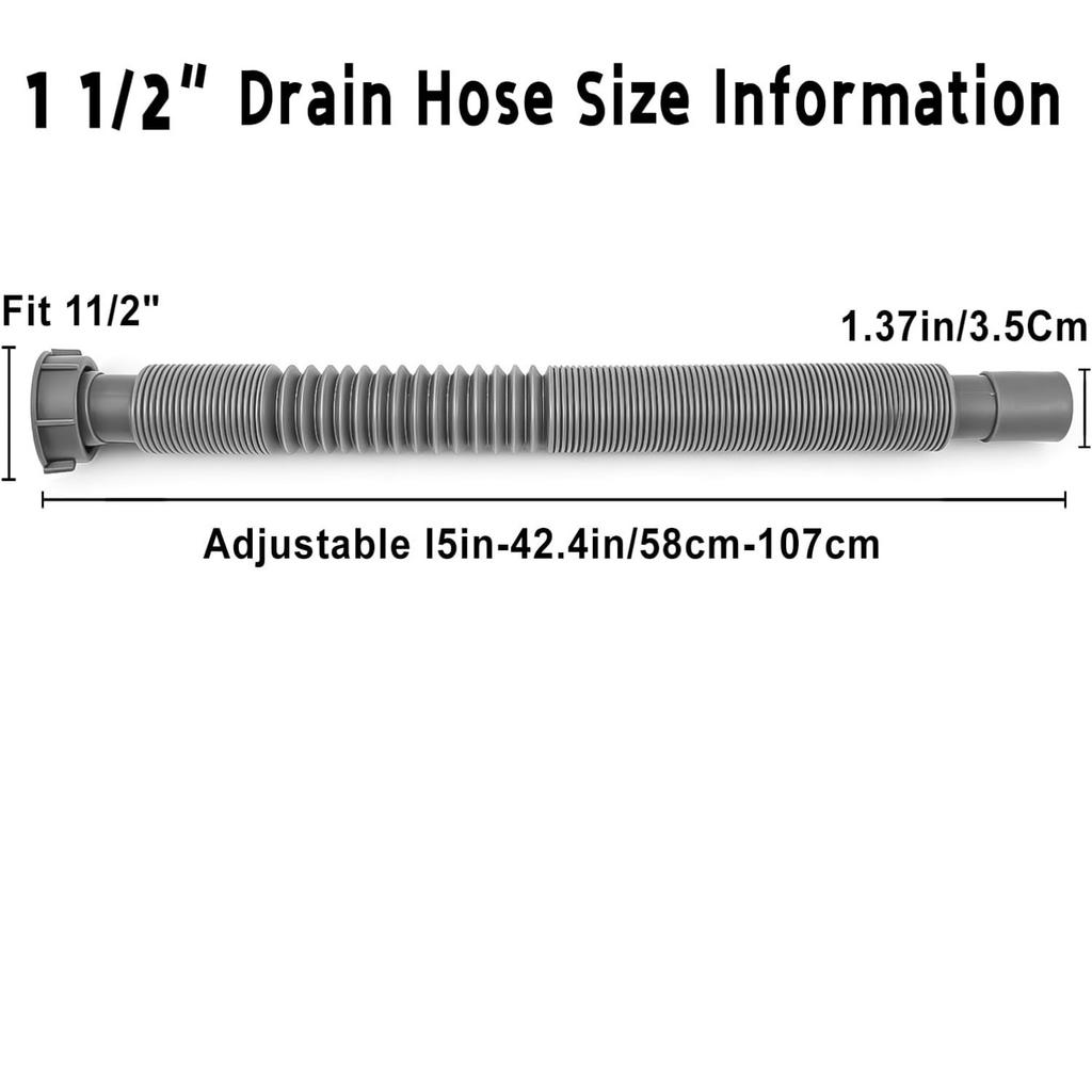 Flexible Drain Hose, Extendable Flexible Sink Drain Hose P-Trap with Adapter Suitable for Kitchens Bathrooms Outdoors and RVs