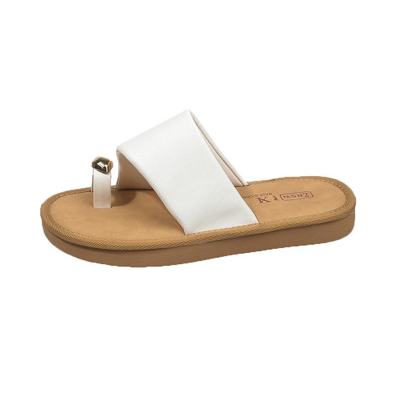 French one-word set of toe slippers for women's outer wear 2025 summer new one-pedal flat-bottomed metal buckle versatile cool slippers