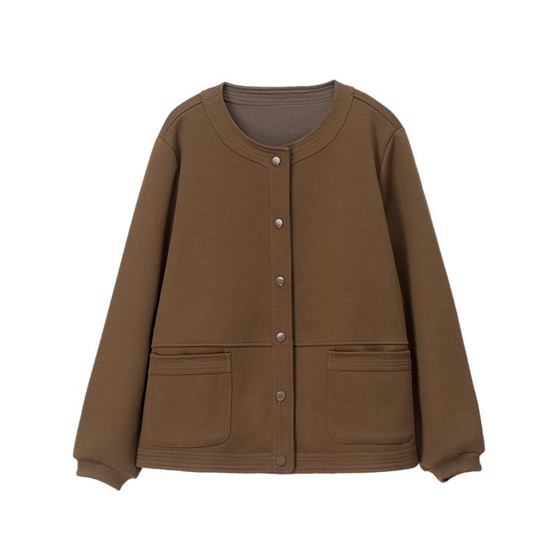 Women's Spring-Autumn 2025 Fashionable Age-Defying Round Neck Cardigan - Thin, Stylish Sweatshirt for Middle-Aged Moms