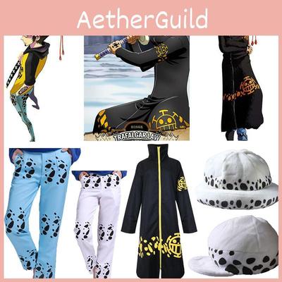 Stylový Cosplay Outfit Trafalgar Law z One Piece Obsahující Plášť Kalhoty A Klobouk