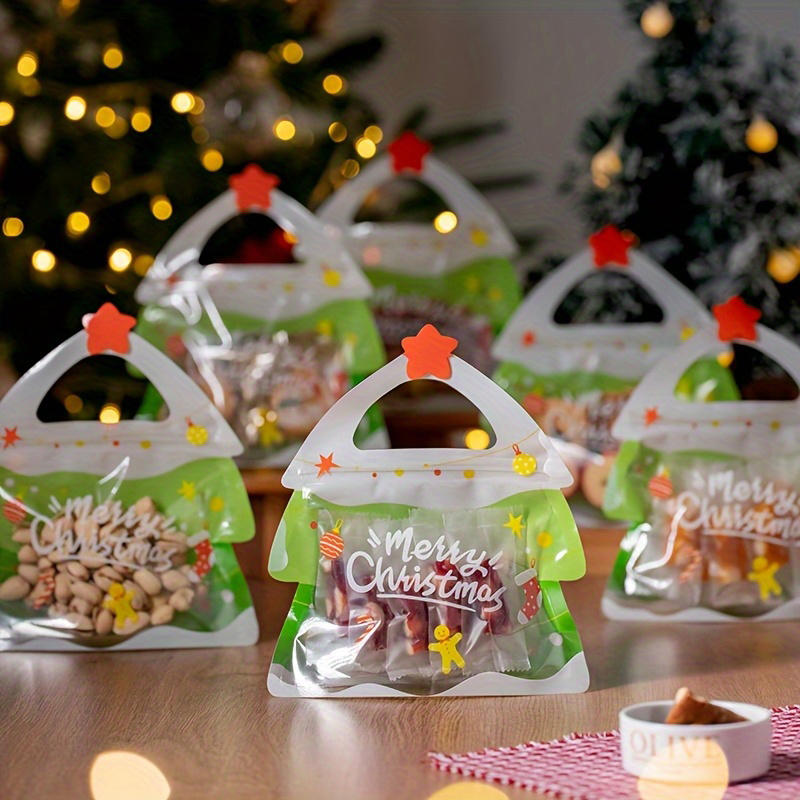 25Pcs/Pack Christmas Gift Bags Set with Santa Elk Snowflake Pattern Thickened Non-Woven Waterproof Tote Bags for Kids Holiday Party