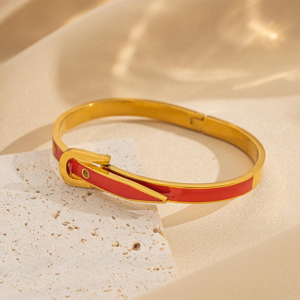 Fashion Stainless Steel Metal Bangles Neutral Belt Buckle Adjustable Bangles Minimalist Daily Wear Exquisite Jewelry Accessories