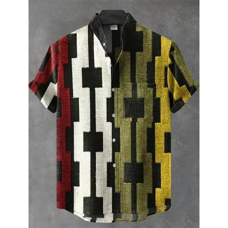 Vintage Men's Shirt 3D Printed Shirt Men's Casual Short Sleeved Top Fashionable Men's Lapel Button Shirt Men T-shirt Polyester
