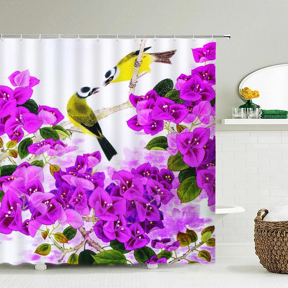 Kolorowy Tulipan Kwiaty Róży Drzewa Zasłona prysznicowa Zasłony Łazienkowe Natura Kwiat Wodoodporna Tkanina Polieste Wanna Wystrój Domu