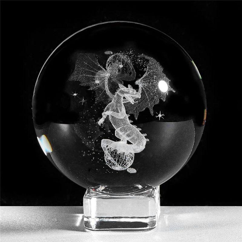 AEE4-3D Laser Engraved Starry Crystal Decorative Ball Figurine 60Mm Glass Sphere Paperweight With Stand Art Decor Crafts