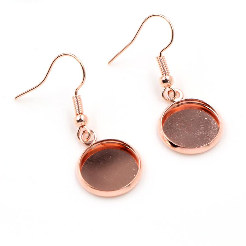 10 Stück 12mm Tablett-Fassung Cabochon Ohrhaken Rohling Fassung Runder Anhänger Ohrbasis Komponenten Für DIY Glas Cameo Schmuckherstellung