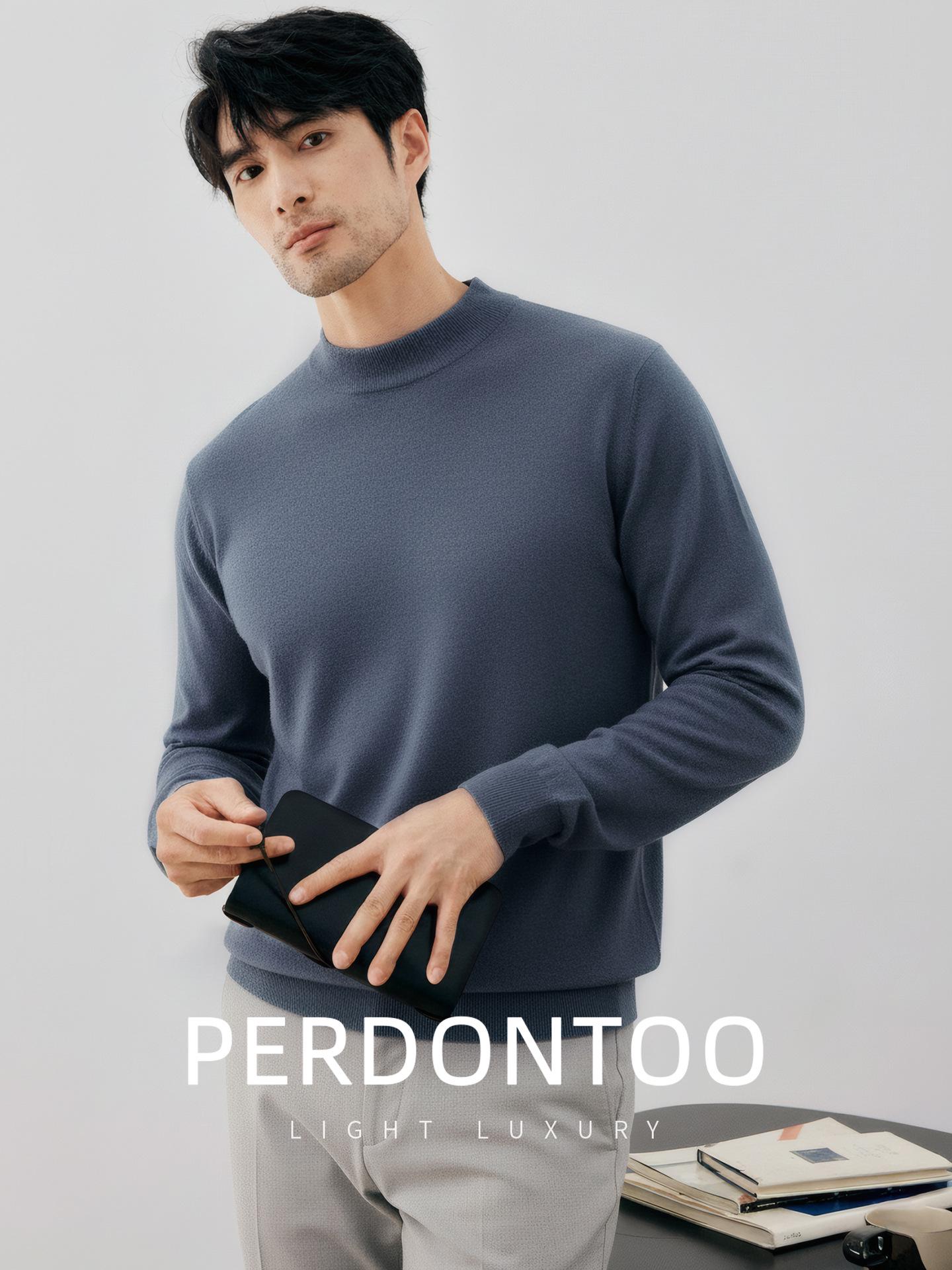 

Men s Machine Washable Pure Wool Sweater - High Quality Warm Half-High Neck Knitwear for Autumn and Winter M