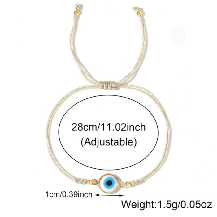 Bohemian Evil Eyes Glass Bead Bracelet Gold Accented Adjustable Cord Wristchain Jewelry For Everyday Wear