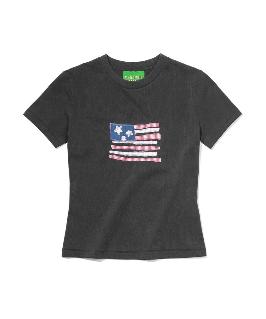 Maineimijeupiteo (W) Usa Flag Applique T-Shirt - Charcoal
