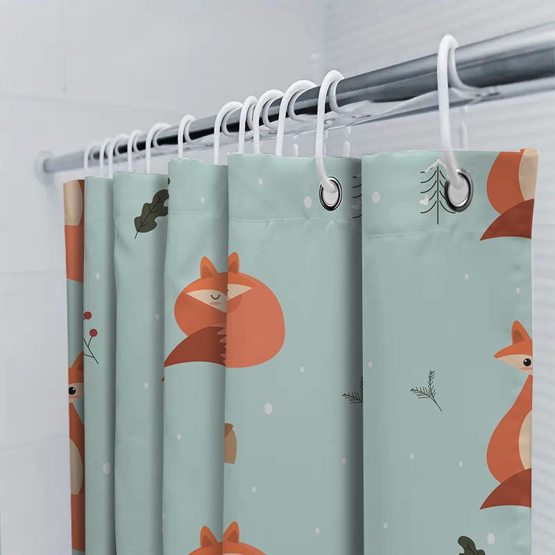 Brighten Your Bath With This Adorable Fox Shower Curtain Set Blue Floral Print Fabric Waterproof Bathroom Decor 2 Panels + Rod P