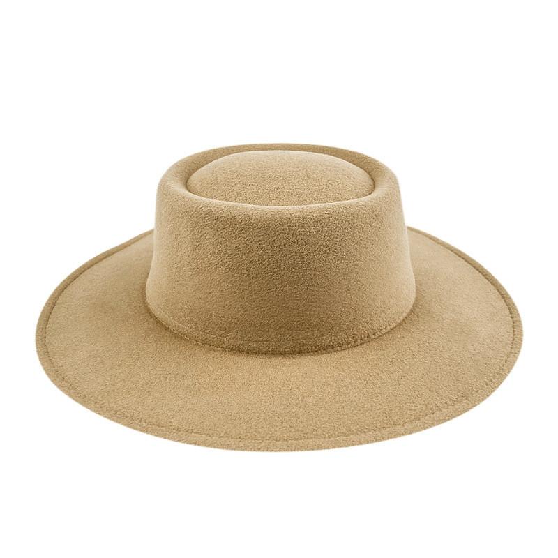 Formal Britishstyle Hat Wide Brim Flat Top Solid Color Winter Frenchinspired