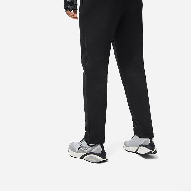 Li-Ning Embroidered Logo Letter Pattern Long Sleeve Hooded Top And Versatile Long Pants Sweatshirt Set Men Sets Black AWDUC41-1+AKLU949-1