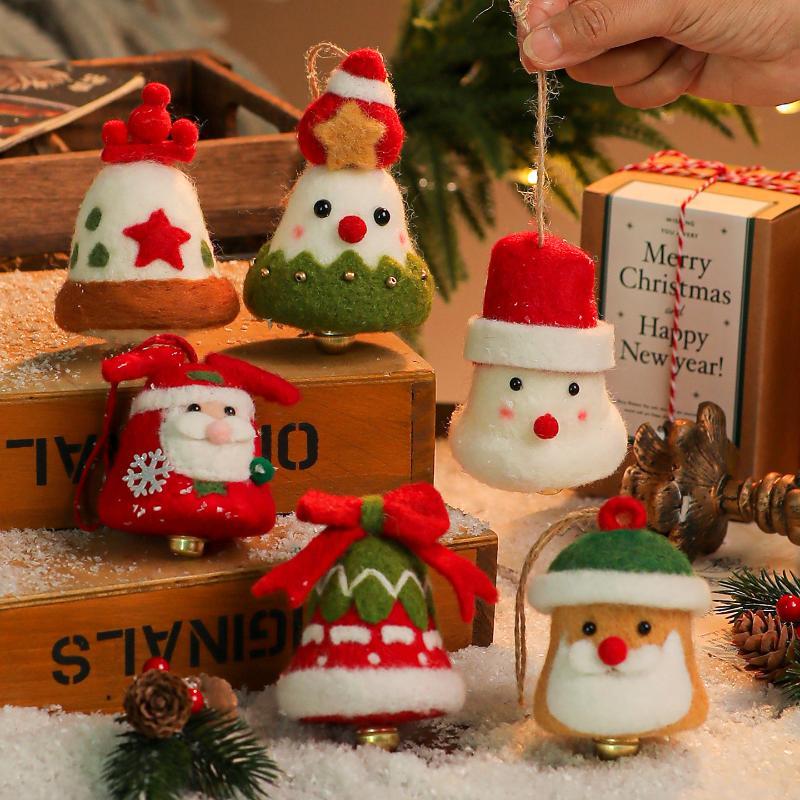 1/6Pcs Christmas Decoration Wool Felting Plush Christmas Bell Jingle Bell 2026 Xmatree Hanging Pendant Party Decor