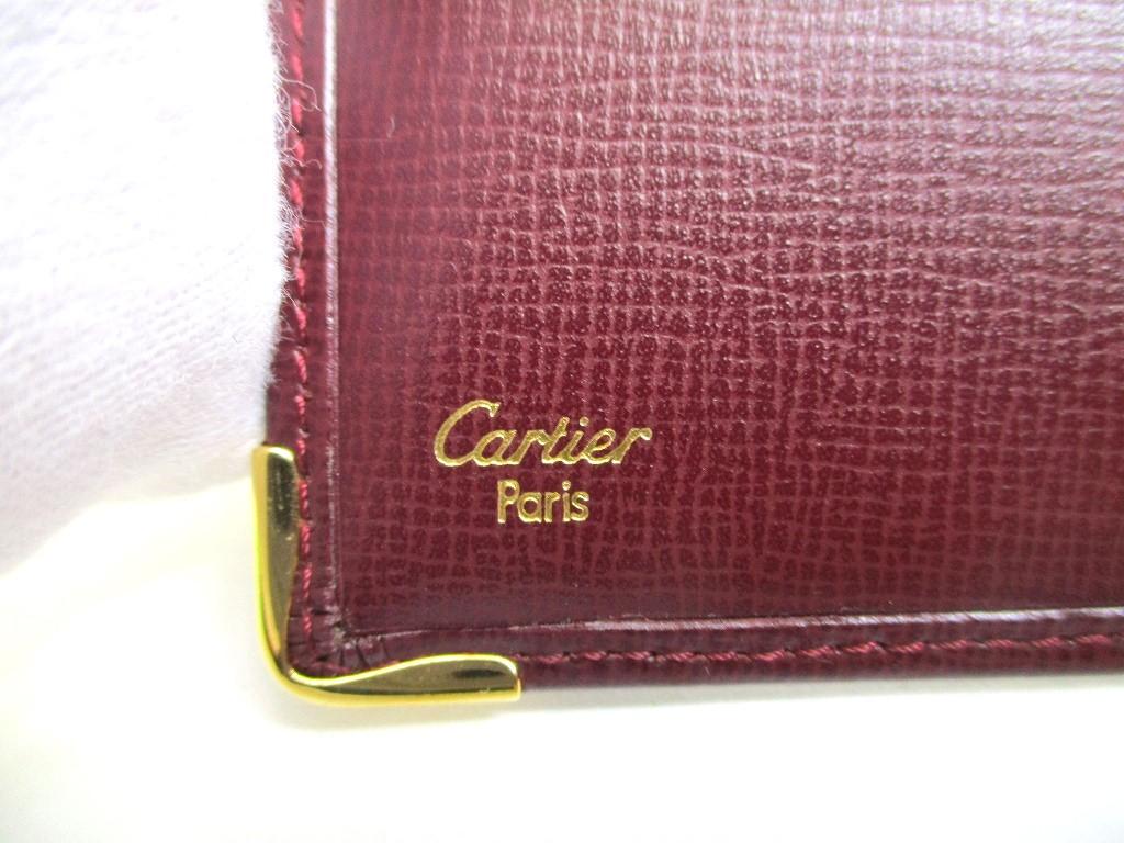 Authentische Cartier Must de Cartier Bordeaux Leder Bifold Lange Geldbörse #a590 Überholt