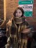 Korean Style Imitation Cashmere Plaid Scarf - Women's Warm, Thick, and Versatile Neck Warmer for Fall and Winter.