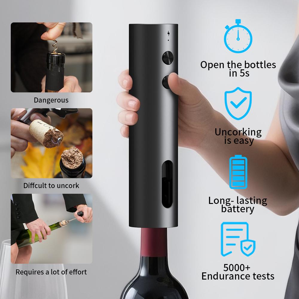 Rechargeable Electric Wine Opener Set Automatic Corkscrew with Foil Cutter Wine Pourer Vacuum Stopper Bar Accessories Kit