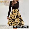 Fashion Summer Spring O-Neck Long Sleeve Casual Dresses