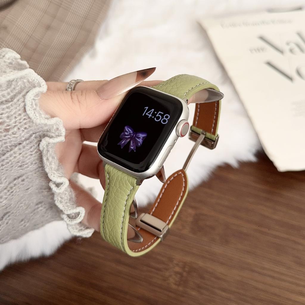 Small waist lychee pattern magnetic buckle strap for Apple Applewatch11 watch iwatch1098SE