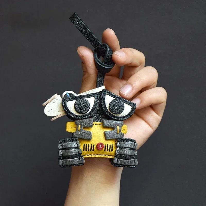 Handmade Leather Cute Robot Bag Charm KeyChain KeyRing Christmas Birhtday gifts