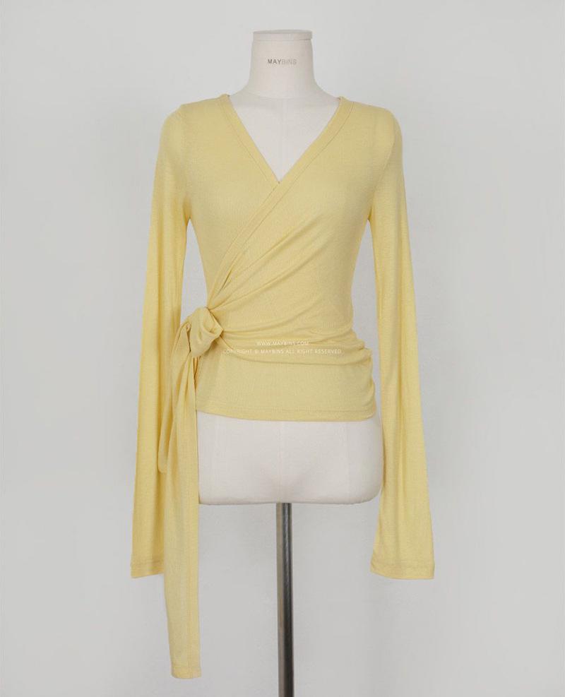 In Stock: Women's Sexy Low-Cut Lace-Up Waist-Cinching Long-Sleeve T-Shirt for Summer - Korean Dongdaemun Style