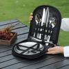 10Pcs/Set Stainless Steel Tableware Outdoor Cutlery Set Camping Picnic Plate Spoon Knife Fork Tongs Portable Hiking Storage Bag