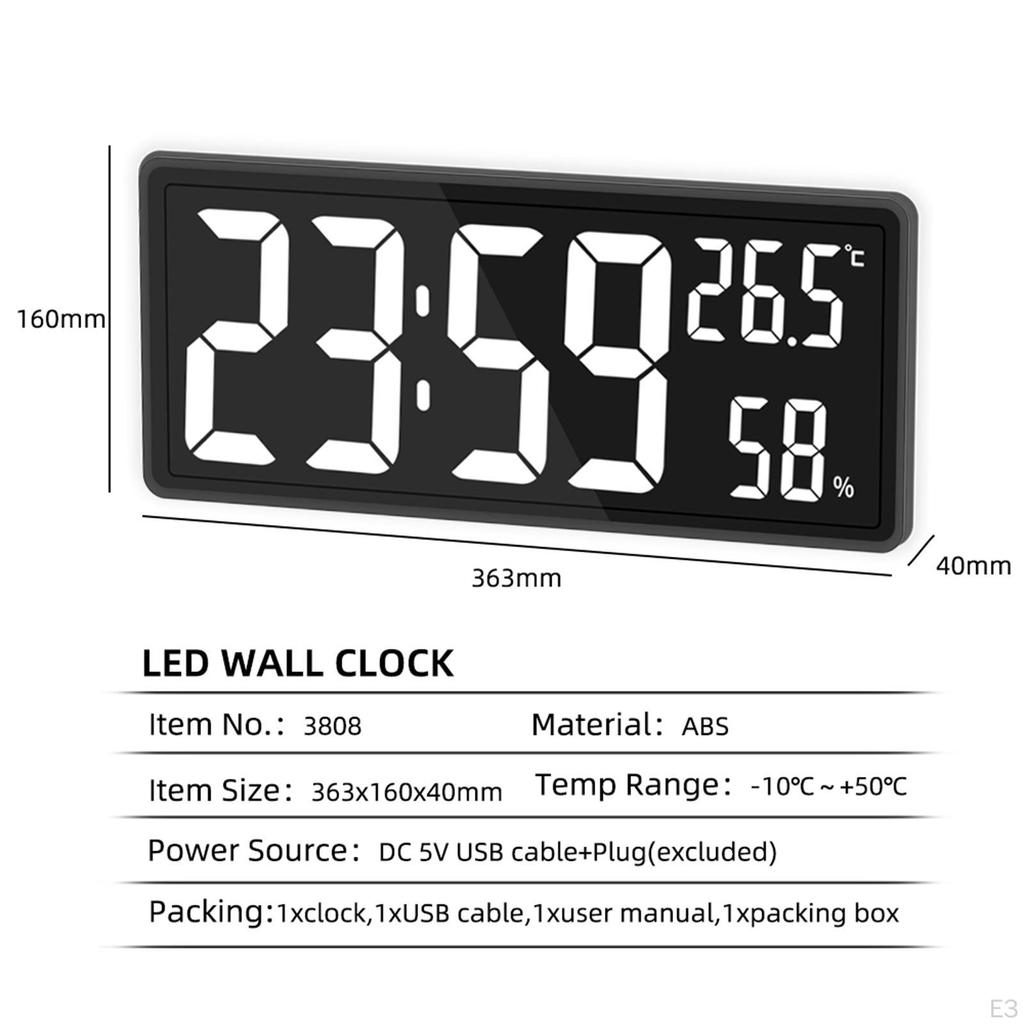 Orologio Luminosità Dimmer a 3 Livelli con Temperatura e Umidità Interna Elettronico a Numeri Grandi 12/24H