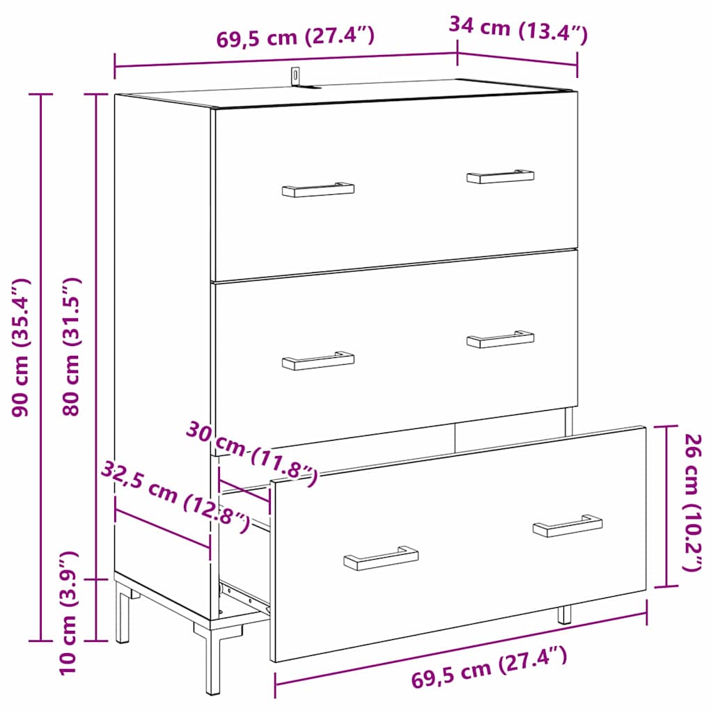 Sideboard Reclaimed Wood 69.5 x 34 x 90 cm Engineered Wood and Iron