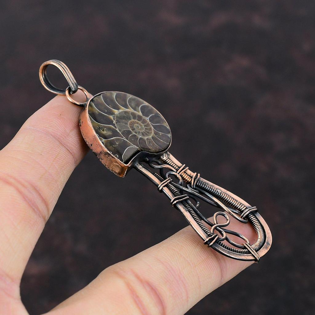 Ammonite Fossil Copper Pendant Copper Wire Wrapped Jewelry Handmade Pendant Top Quality Gemstone Jewelry Wire Wrapped Pendant Gift For Him