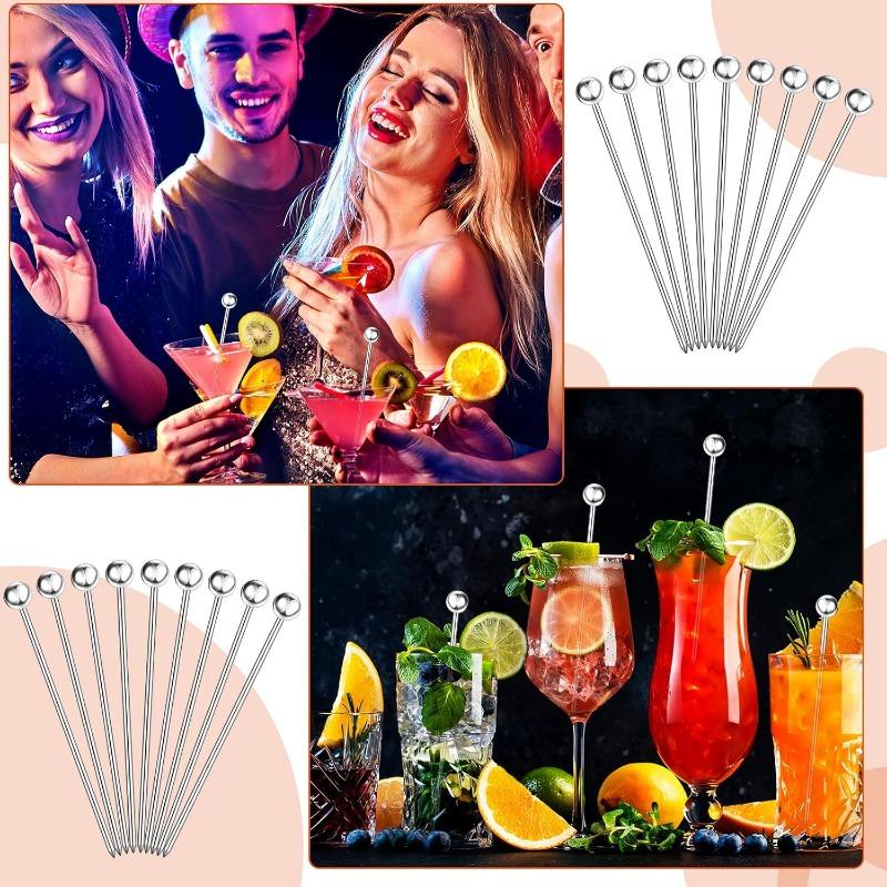 Stainless Steel Cocktail Picks Reusable Cleanable Cocktail Toothpicks Metal Skewers Cocktail Sticks for Drinks 4.3 Inch