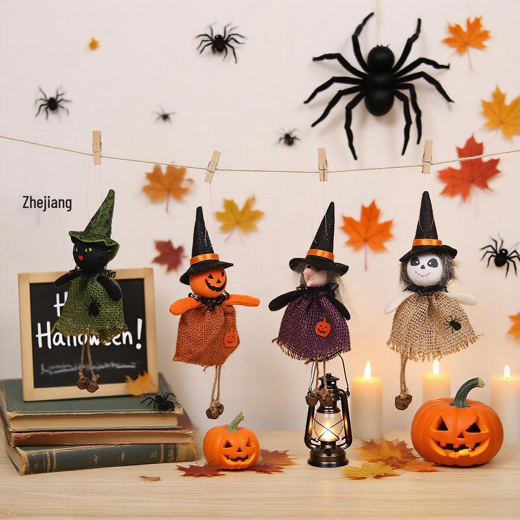 Cartoon Burlap Elf Pumpkin Doll Pendant for Halloween Decorations and Scene Dressing