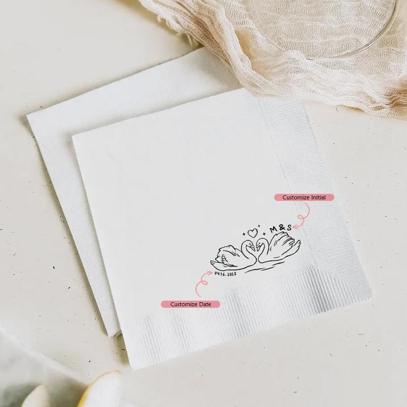 

20 шт. Персонализированные свадебные салфетки «Лебедь-сердце», Салфетки с пользовательской монограммой, Украшения для девичника, Подарки на помолвку, Свадебный душ 20pcs