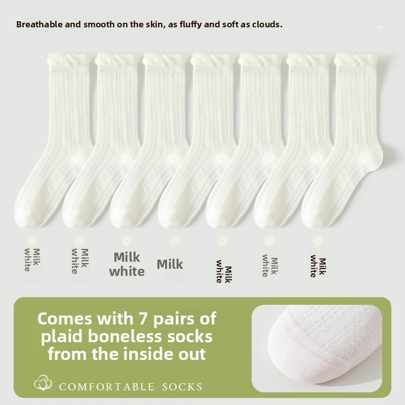 7 Pairs of Women's Summer Thin Cotton Wicking Sweat Breathable Mesh Lace Boneless Pile Socks