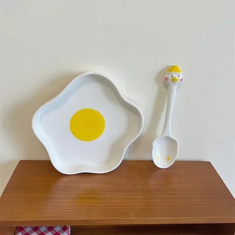 Koreański Uroczy Talerz Ceramiczny w Kształcie Jajka Kreatywne Nieregularne Naczynie do Gotowania Śniadanie Sałatka Owocowa Zastawa Stołowa Talerzyki na Przekąski Przybory Kuchenne
