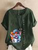 Women's Fashion Colorful Mouse Print Round Neck Short Sleeve T-shirt Casual Cotton Linen Graphic Shirt Leisure Loose Summer Blouse Tops
