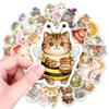 50 Hand-Painted Cartoon Cat Stickers Cute Wind Waterproof Hand Account Decorative Stickers Creative Children Stickers