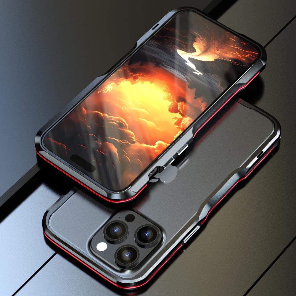 

Бронированный чехол для IPhone 15 14 Pro Max 14 15 Plus 14 Pro противоударный металлический каркасный бампер необычный алюминиевый чехол For iPhone 14 красный/чёрный