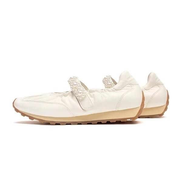 Spot Pearl Mary Jane Sneakers Functional Platform Leather Casual Velcro Inner Height Increasing Ballet Training Shoes