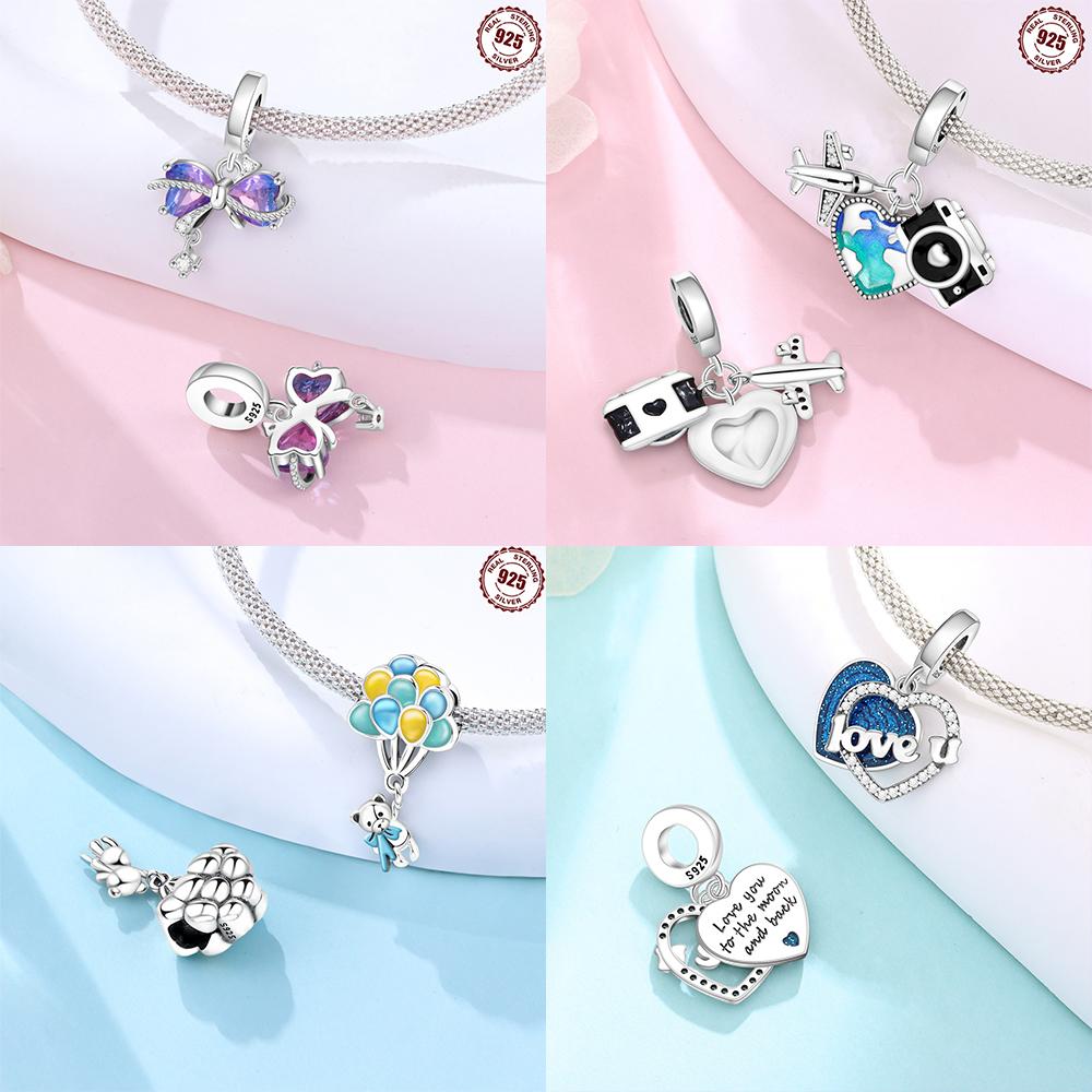 925 Silber Rosa Zirkon Liebesperlen Anhänger Passend für Armband Damen Schmuck DIY Geschenk Zarte Accessoires Jahrestag Geschenk