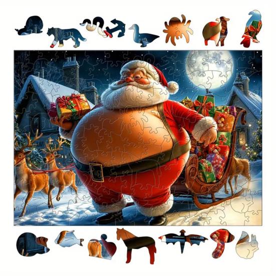 1 Set Puzzle din Lemn de Crăciun Vacanță de Iarnă Moș Crăciun Reni Sanie Puzzle Jucărie Educativă Decor pentru Casă