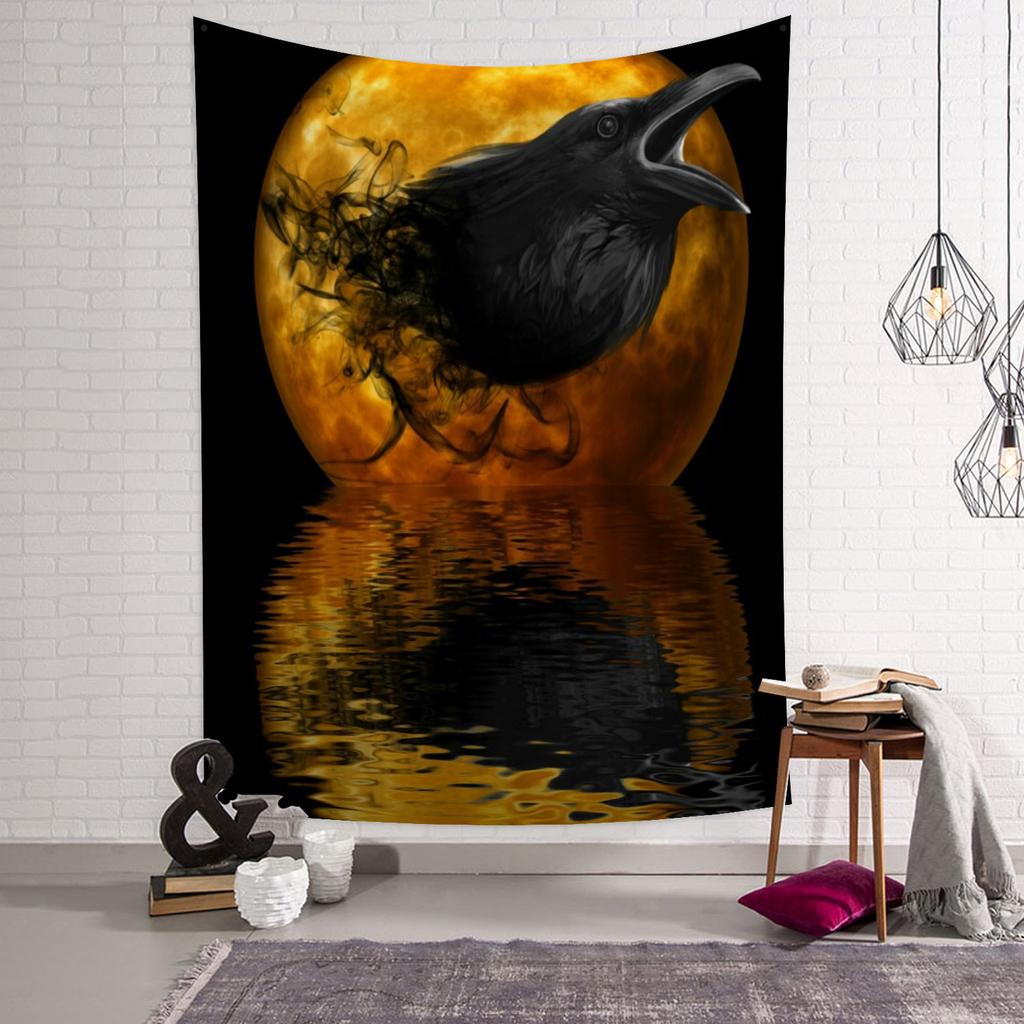 Night Sky Moon Wall Hanging Tapestry Star Tapestry Psychedelic Black and White Tapestry Wall Hanging Suitable for Home