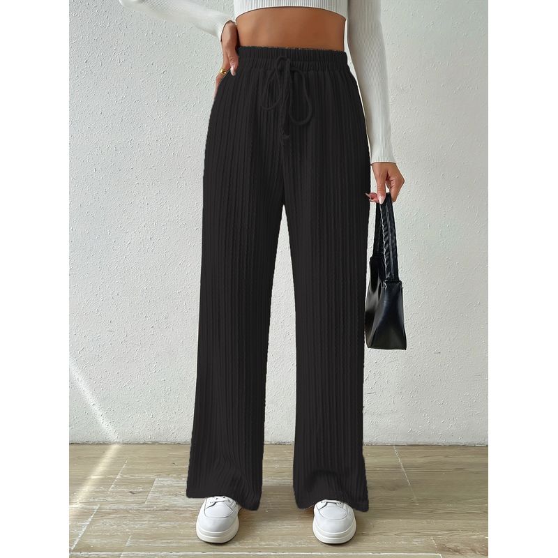 Fashion 2024 New Arrival Knot Waist Texture Knitting Wide Leg Pants Elastic High Waist Pure Color Casual Loose Straight-leg Women's Clothing