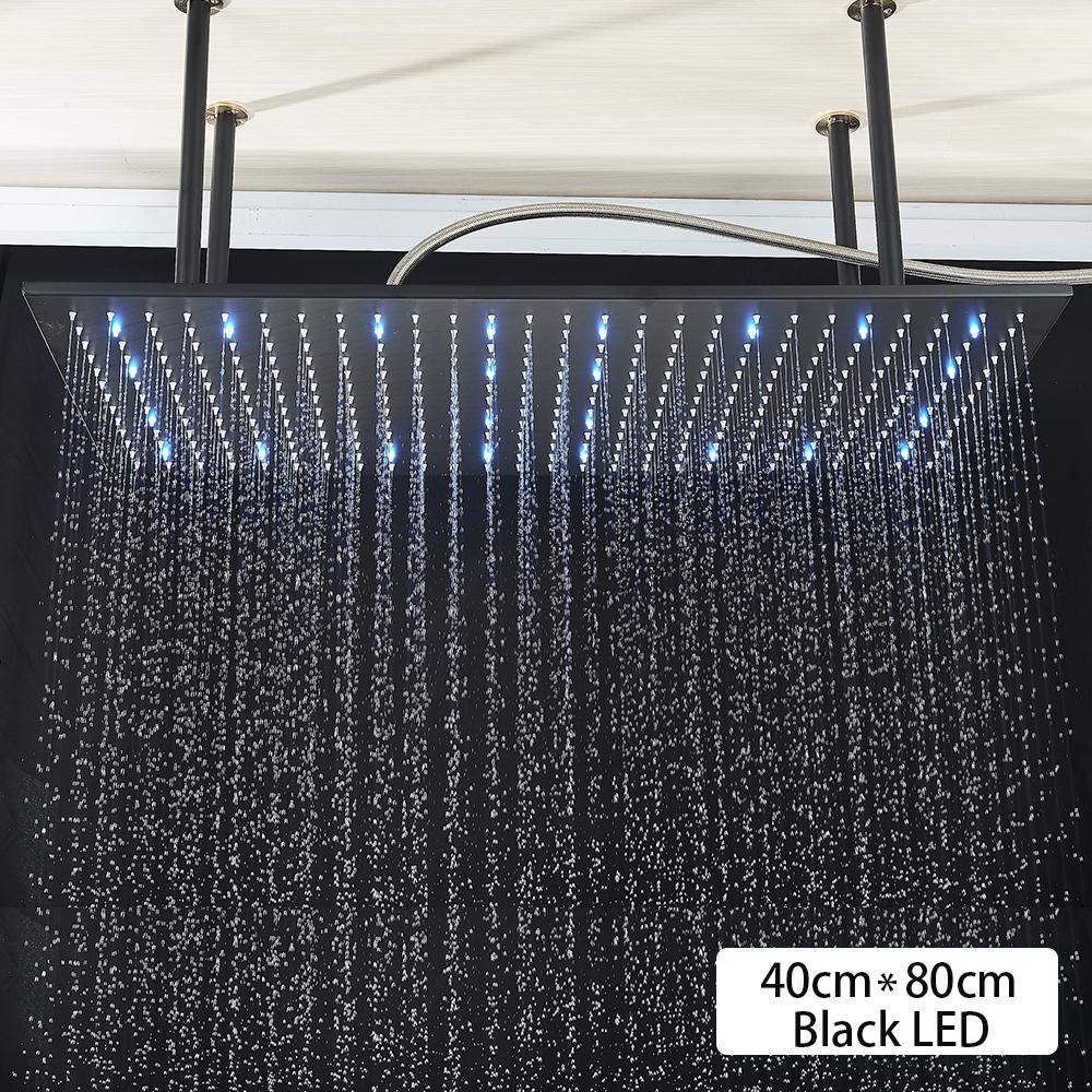 Schwarze Decken-Intelligente Fernbedienung LED Regenfall Wasserfall Einzelne Duschkopf Versteckter Duschhahn