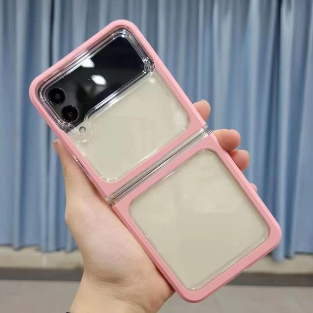 Candy Color Frame Transparent Acrylic Shockproof Phone Case For Samsung Galaxy Z Flip 3 5g Hard Clear Back Cover