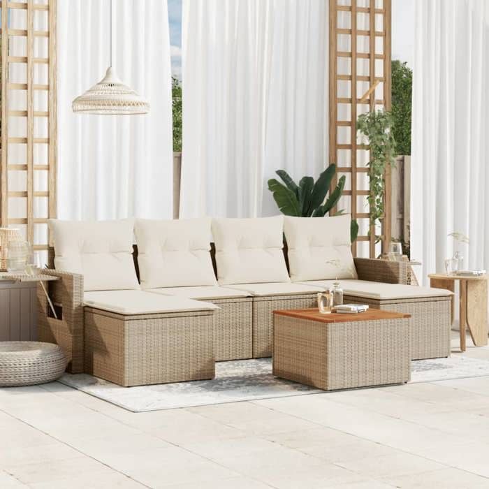 VidaXL Salon de Jardin avec Coussins 7 pcs, Canapés de Terrasse, Ensemble de Meubles de Patio, Mobilier d'Extérieur, Beige 3224686