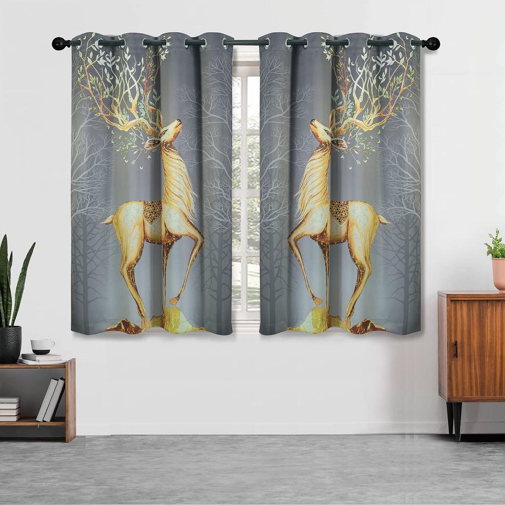Collection Christmas Blackout Curtains Elk Printed High Shading Curtains for Bedroom Living Room Kitchen Children's Room 2 Pcs