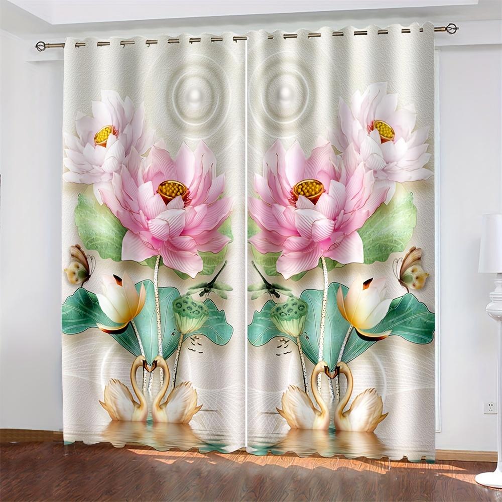 2pcs 3D Beautiful Vase Lotus Flower Digital Printed Curtain Living Room Curtains  Grommet Top Curtains Living Room Office Home