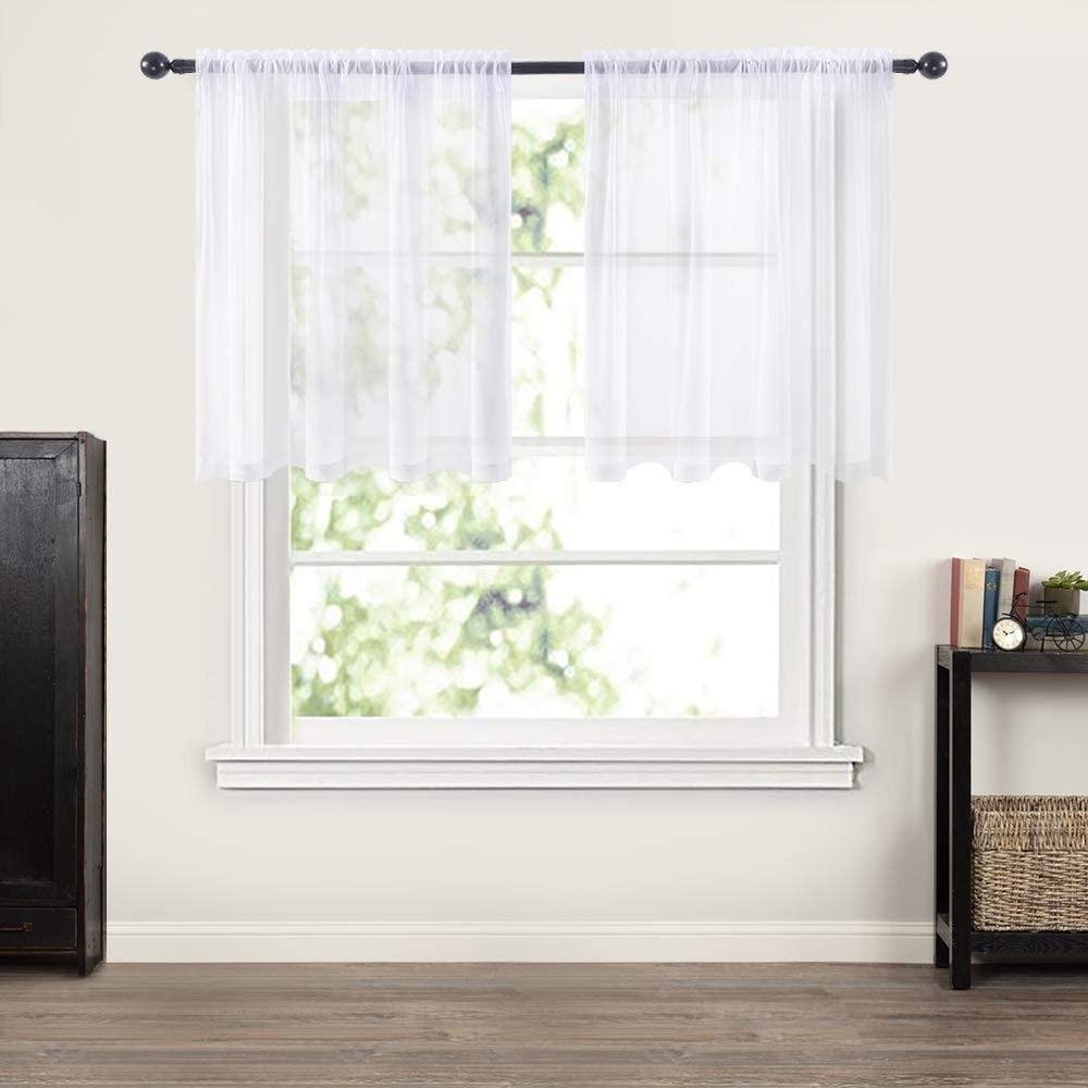 

2PCS Solid Short Sheer Curtains Gauze Tulle Kitchen Voile Window Panels Bathroom Bedroom Small Curtains W76xH60cm