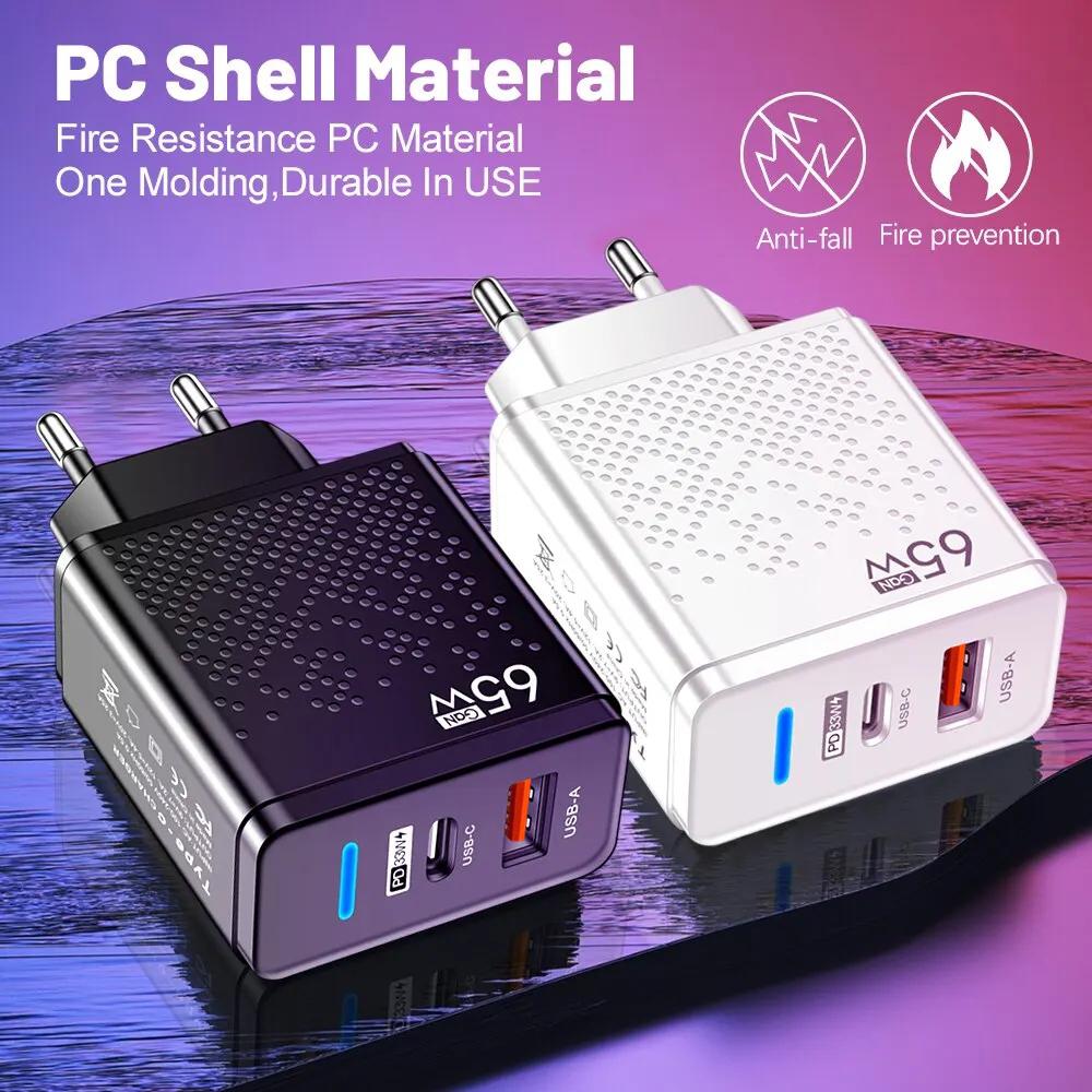 65W nabíječka GaN EU KR AU Plug adaptér Laptop Rychlé nabíjení pro iPhone USB Typ C Rychlá nabíječka Mobilní telefon USB nabíječka