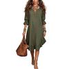 Solid-color, Ethnic-style, Loose-fitting, Figure-hugging and Slimming Seven-inch Sleeve Casual Resort Dress
